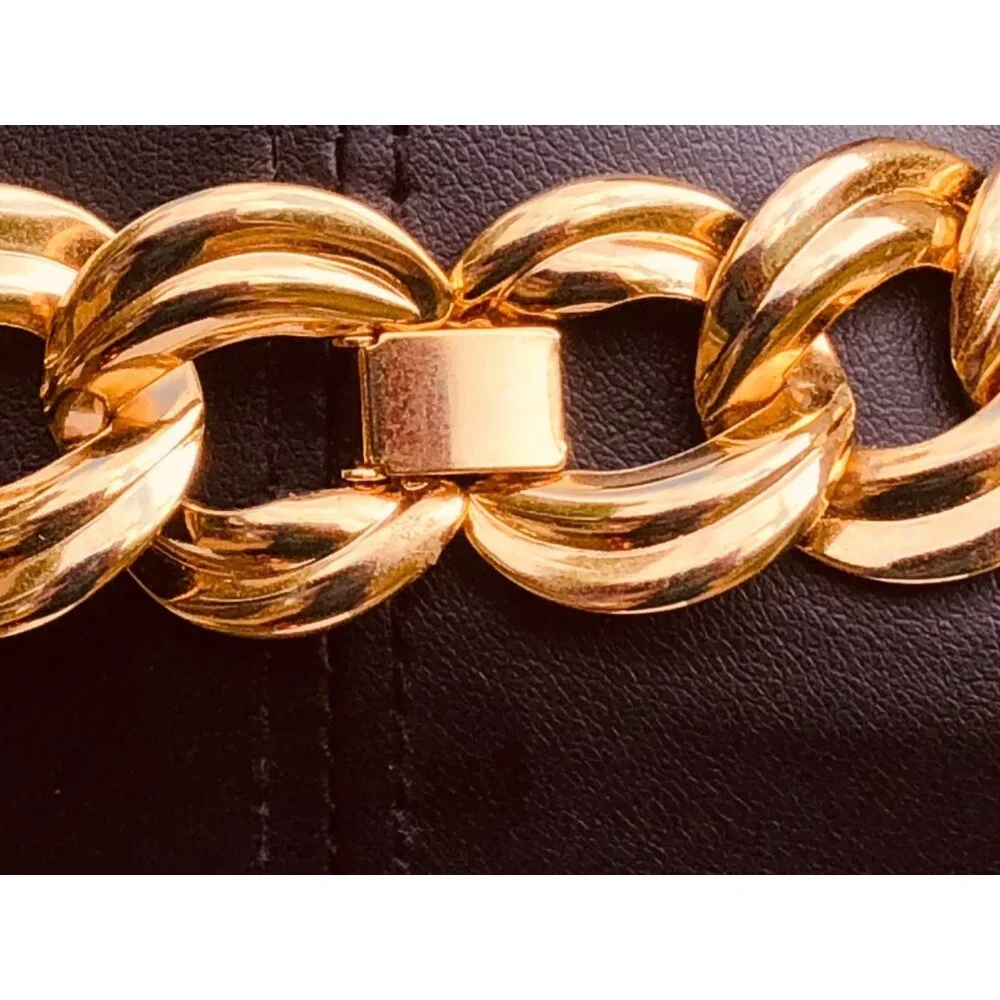 Vintage Chunky Gold Tone Faux Double Curb Link Necklace Heavy - Picture 4 of 5